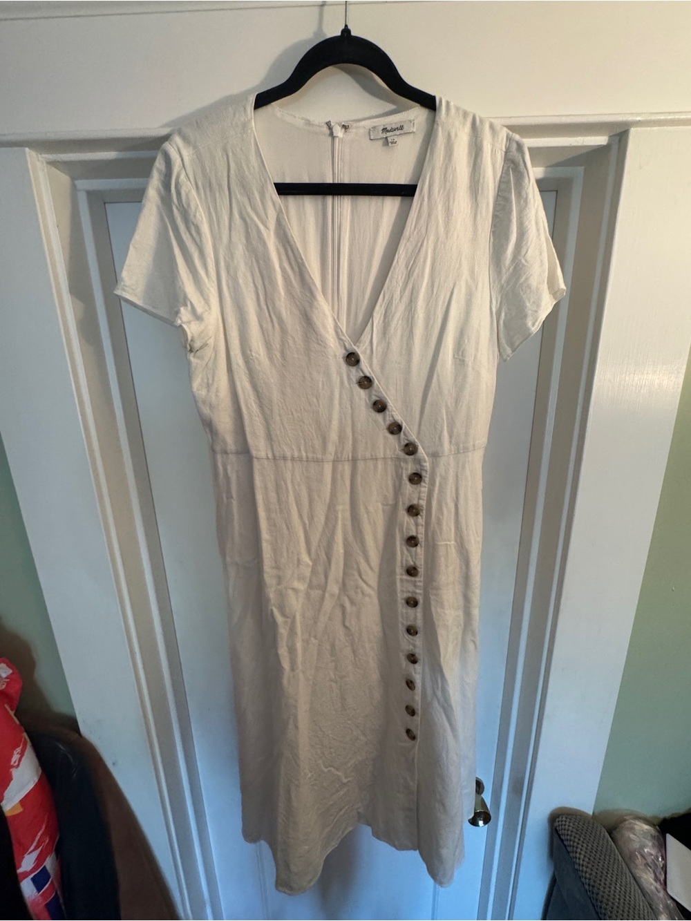 Madewell Ivory V-Neck Button-Front Midi Dress